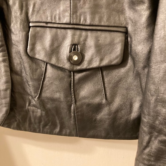 Genuine Leather Jacket w/ Rhinestone Buttons by Pamela McCoy. Size Large. Black - Picture 2 of 14